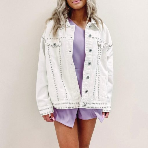White Studded Denim Jacket - Image 4