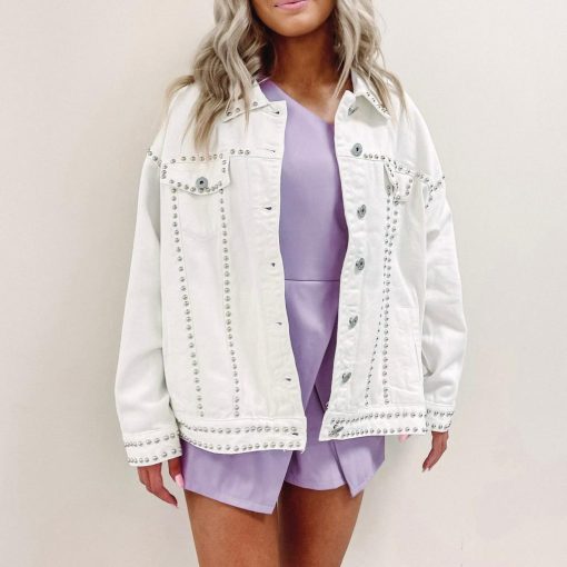 White Studded Denim Jacket - Image 6