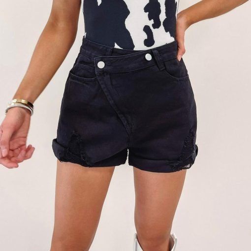 Asymmetric Black Shorts - Image 3