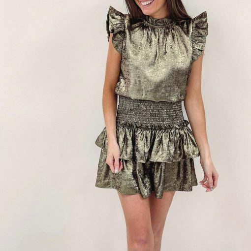 Cece Smocked Dress – Gold - Image 4
