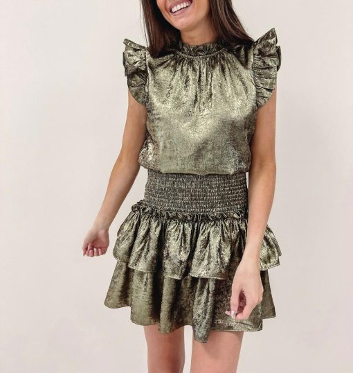 Cece Smocked Dress – Gold - Image 5