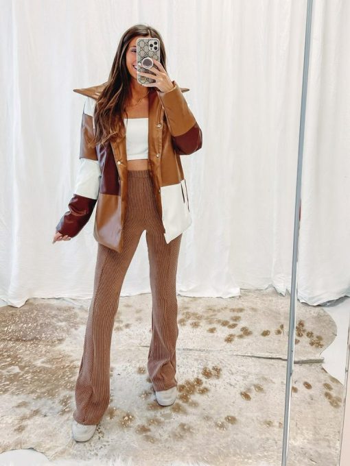 Color Block Brown Puffer Jacket - Image 3