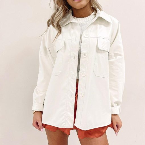 Cream Leather Shacket - Image 3