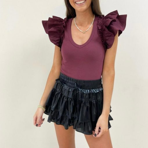 Emmie Ruffle Bodysuit – Burgundy - Image 5