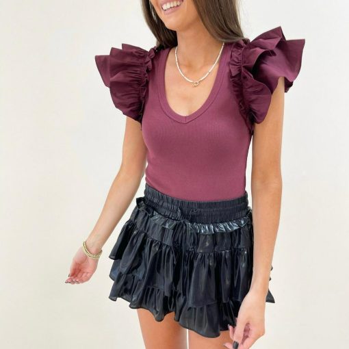 Emmie Ruffle Bodysuit – Burgundy - Image 6