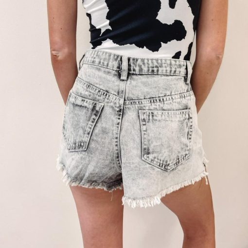 Grey Washed Denim Shorts - Image 4