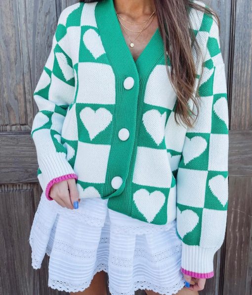 Heart Knit Jacquard Cardigan - Image 5