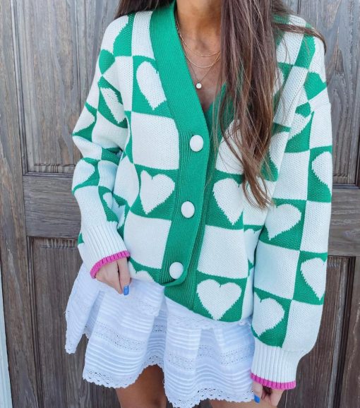 Heart Knit Jacquard Cardigan - Image 6