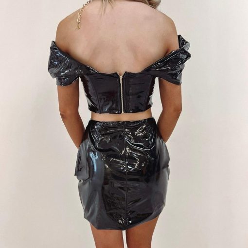 Jaclyn Faux Leather Top – Black - Image 3