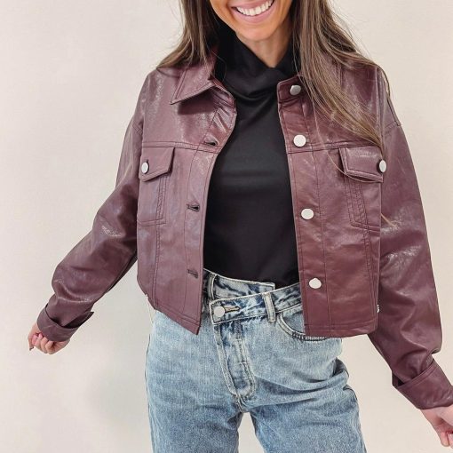 Kasey Rhinestone Leather Jacket - Image 3