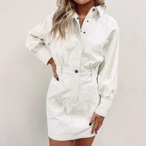 Kourtney Faux Leather Dress – Cream - Image 4