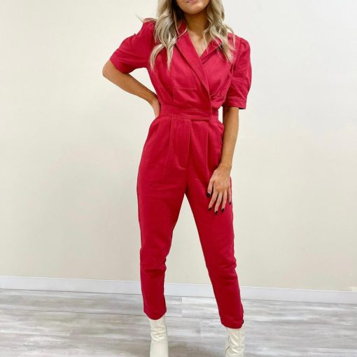 Mina Denim Jumpsuit – Crimson - Image 3