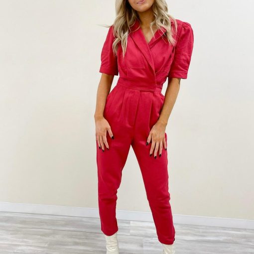 Mina Denim Jumpsuit – Crimson - Image 4