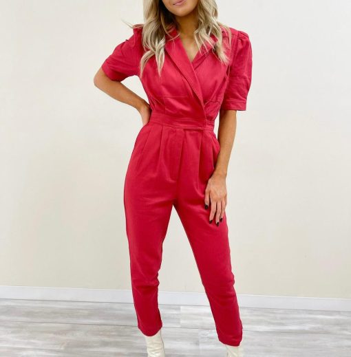 Mina Denim Jumpsuit – Crimson - Image 5