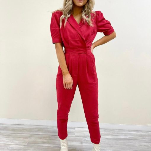 Mina Denim Jumpsuit – Crimson - Image 6