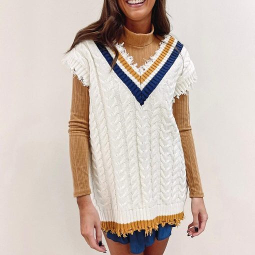 Navy/Gold Sweater Vest - Image 6