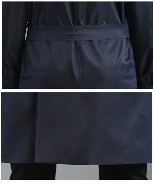 Men's Long Double Breasted Spring And Autumn Fashion Trench Coat Blue - Image 2