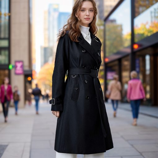 Popular Trench Coat Women 2024 Autumn And Winter New Mid-Length Coat Black - Image 3