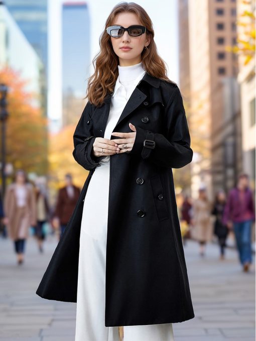 Popular Trench Coat Women 2024 Autumn And Winter New Mid-Length Coat Black - Image 4