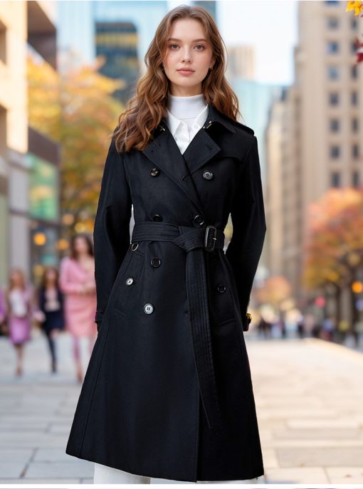 Popular Trench Coat Women 2024 Autumn And Winter New Mid-Length Coat Black