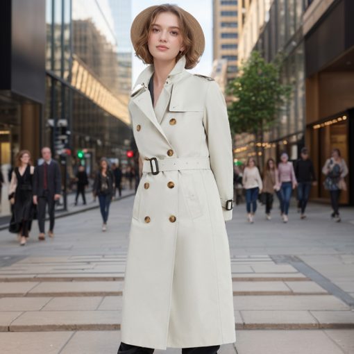 Popular Trench Coat Women 2024 Autumn And Winter New Mid-Length Coat White - Image 2