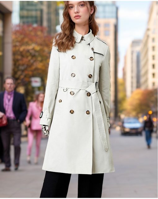 Popular Trench Coat Women 2024 Autumn And Winter New Mid-Length Coat White - Image 3