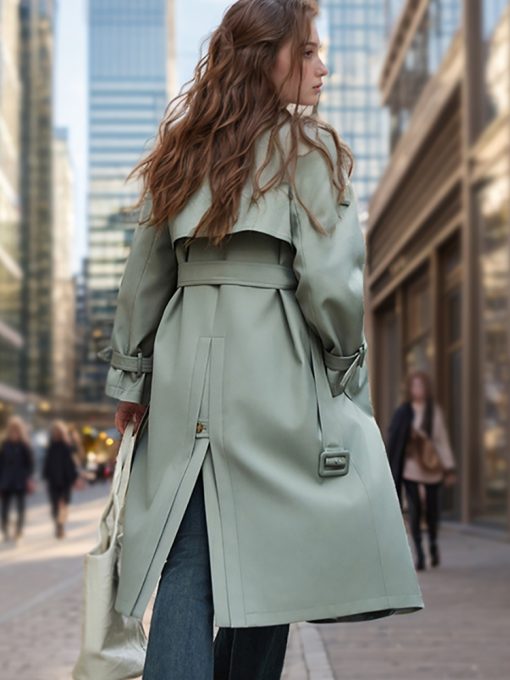Popular Trench Coat Women 2024 Fall/Winter New Mid-Length Coat Green - Image 4