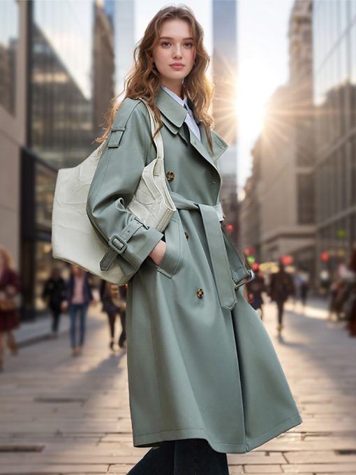 Popular Trench Coat Women 2024 Fall/Winter New Mid-Length Coat Green