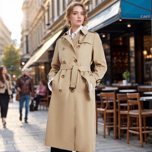 Popular Trench Coat Women 2024 Fall/Winter New Mid-Length Coat Khaki - Image 4