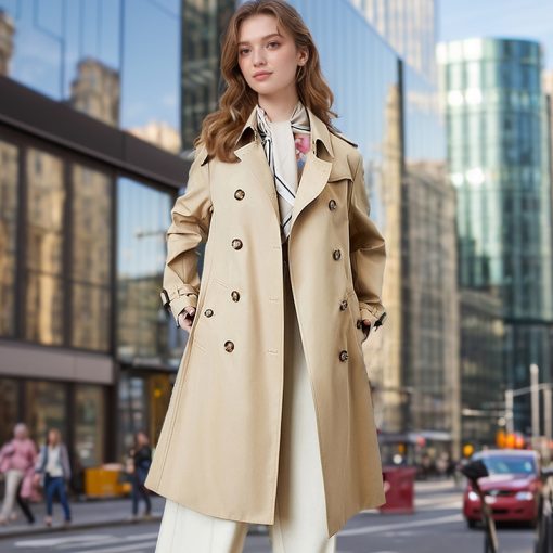 Popular Trench Coat Women 2024 Fall/Winter New Mid-Length Coat Khaki - Image 3
