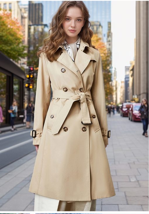 Popular Trench Coat Women 2024 Fall/Winter New Mid-Length Coat Khaki - Image 5